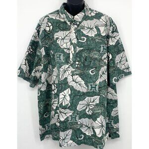 RARE Vintage University Of Hawaii Mens 3X Green Hawaiian Polo Shirt Floral